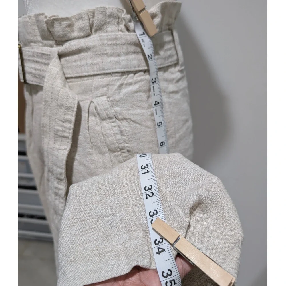 Banana‎ Republic Petite 00 Linen Blend Wide Leg Paperbag Pants Flax Beige Summer